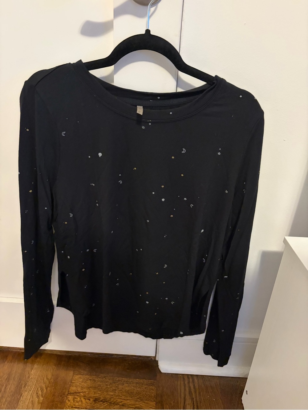 Z Supply Black Long Sleeve Top with Metallic Star & Moon Dots